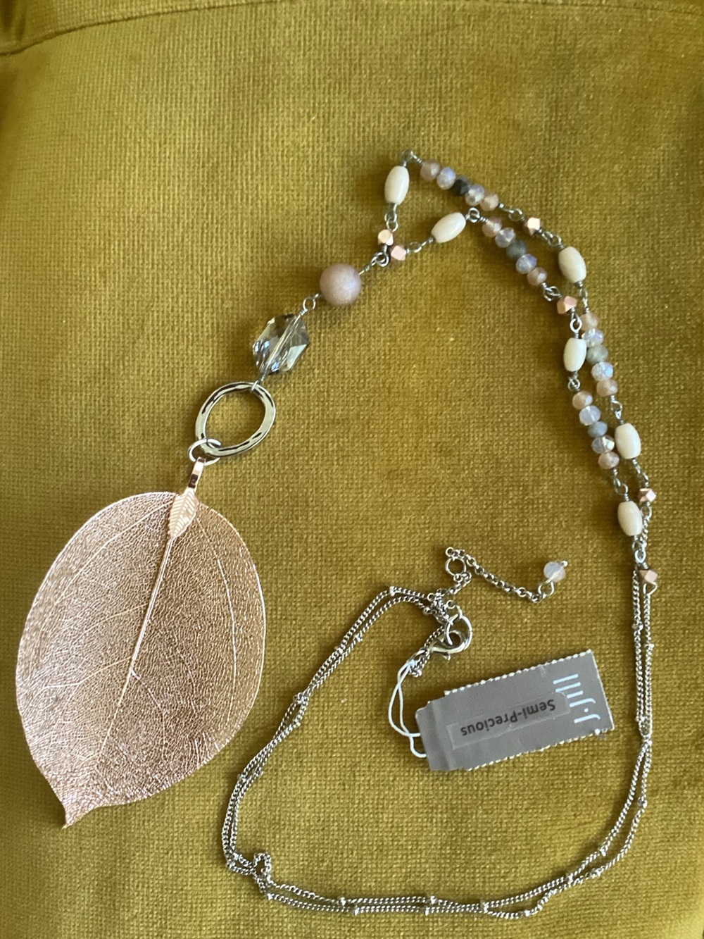 J. Jill Beaded Necklace with Rose Gold Leaf Pendant